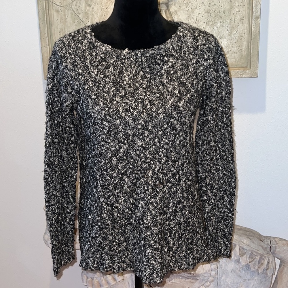 Buffalo David Button black ivory speckled knit sweater Sz S P